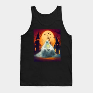 White Ghost Celebrating Christmas Tree Halloween Gothic Tank Top